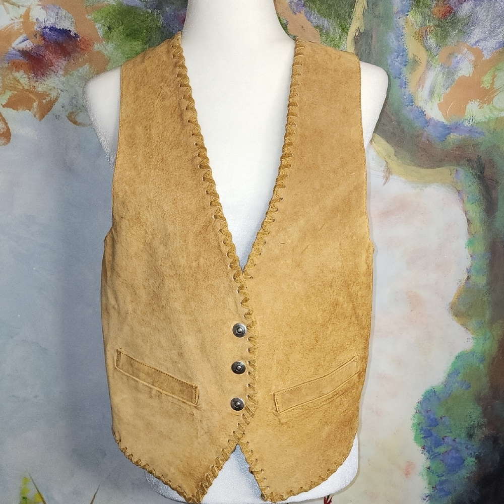 Vintage Tan Suede Vest with Button Detail